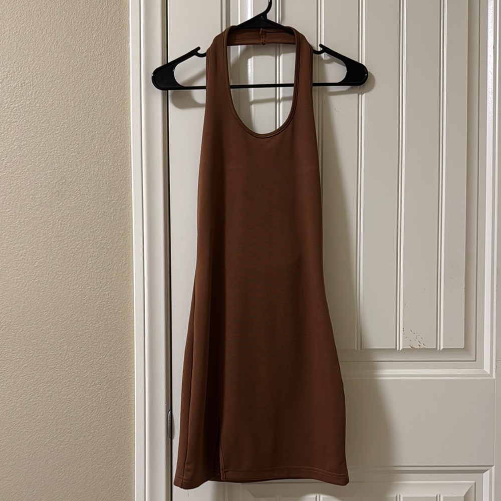 Cider Brown Halter Backless Dress